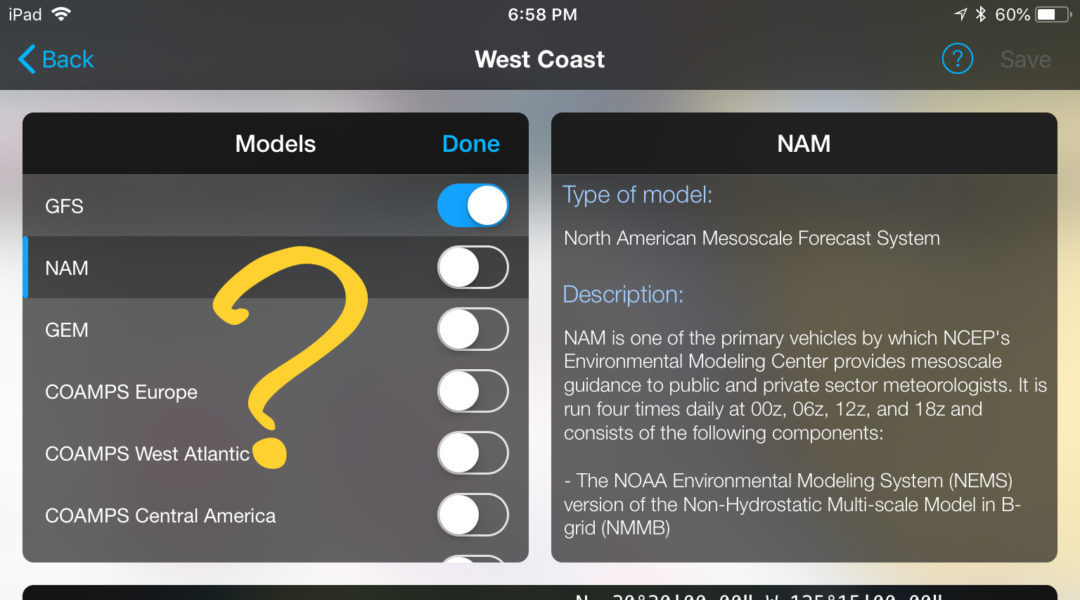 How to select weather, wave and current models?