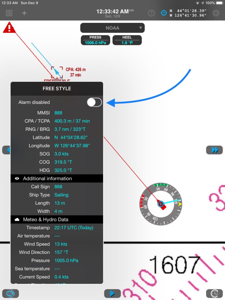 Single AIS target Alarm Control