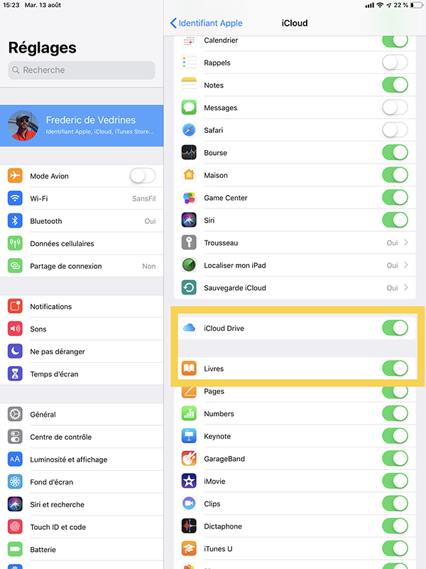 iCloud Drive et Livres