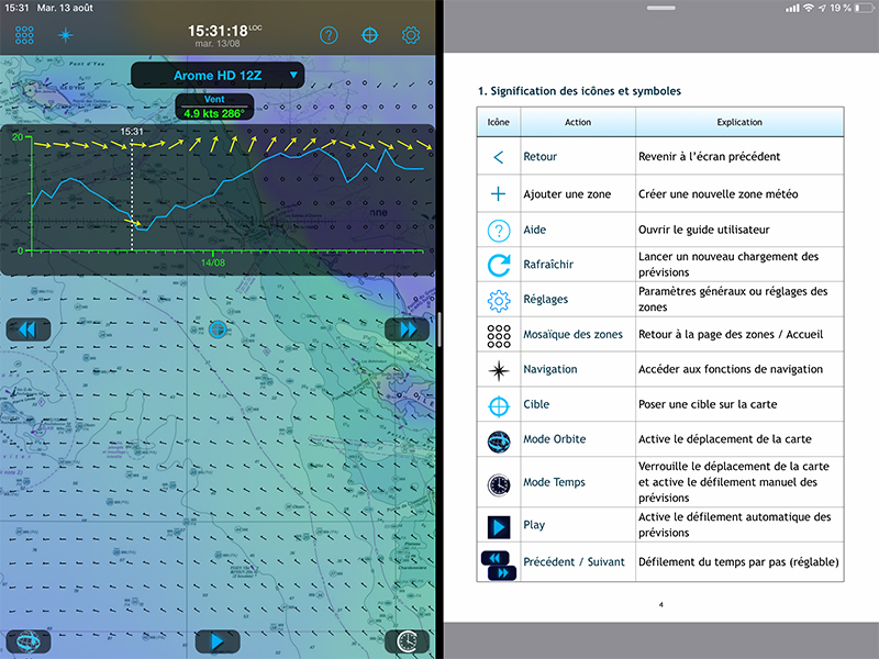 Weather4D et le manuel utilisateur en mode Split View